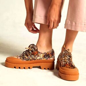 Jeffrey Campbell B2School fabric Ditsy floral honey lace up platform shoes 9 new